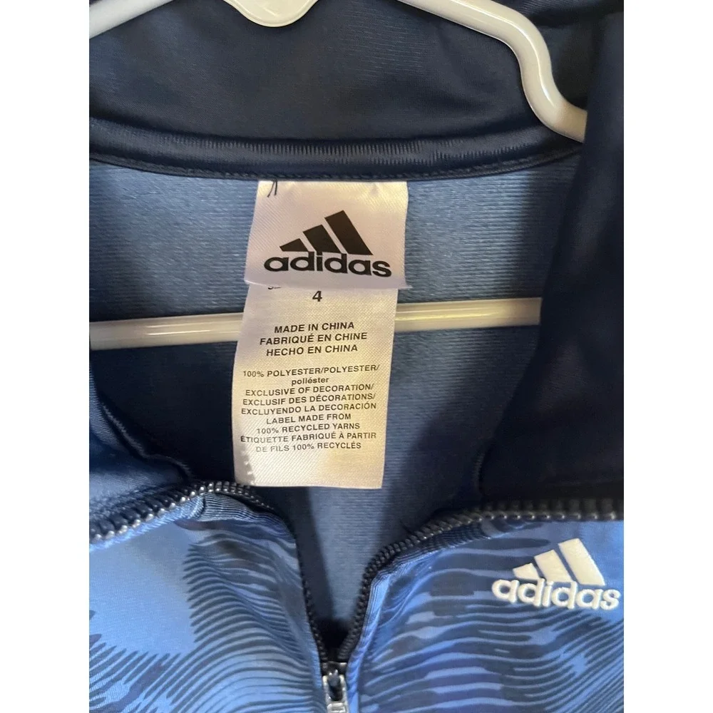 Adidas Boys Blue Wave Print Full Zip Track Jacket Size 4 White Stripes Logo